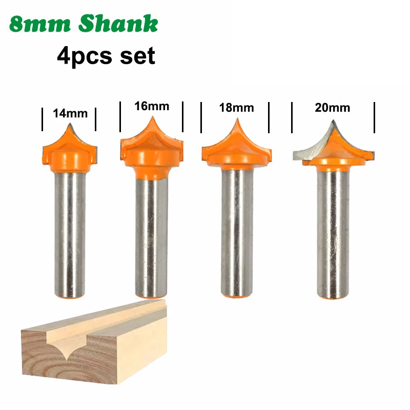

4PC/Set 8MM Shank Milling Cutter Wood Carving Solid Carbide Round Point Cut Round Nose Bits Shaker Cutters Tools Woodworking