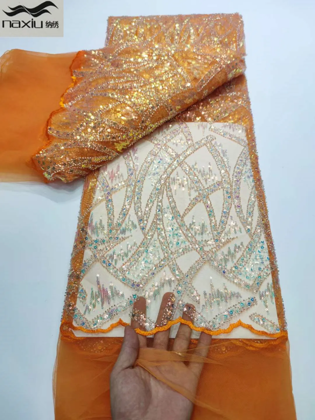 

Новый дизайн, кружевная ткань Madison с бисером, Роскошные 3D бусины, кружевная вышивка, французский нигерийский тюль, кружевная ткань для свадь...