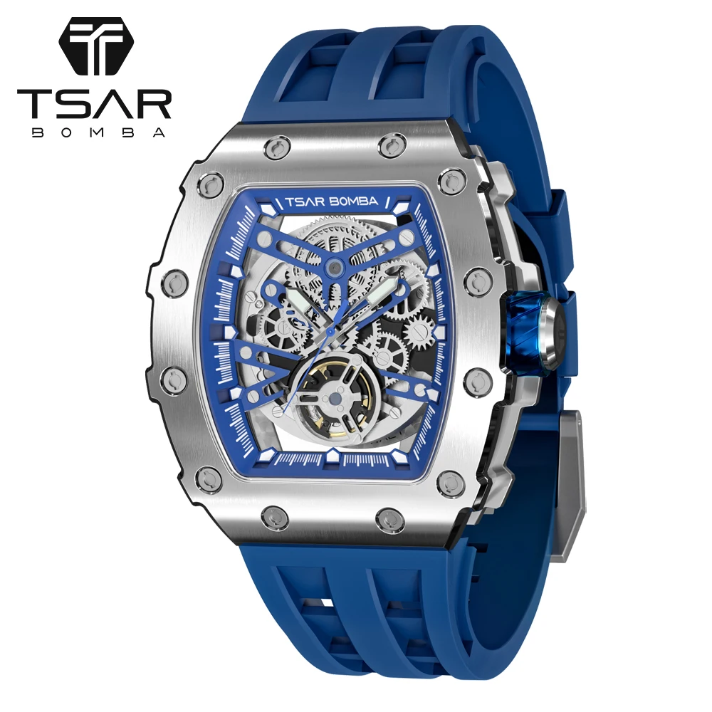 

TSAR BOMBA Watch for Men Luxury Automatic Mens Watch 50M Waterproof Sapphire Tonneau Mechanical Wristwatch Relogio Masculino