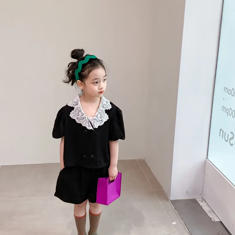 Girls Summer Set Clothes 2022 New Cute Baby Girl Clothing Children Blouse Tops And Shorts 2pcs Outfits Boutique Kids Lace Suit