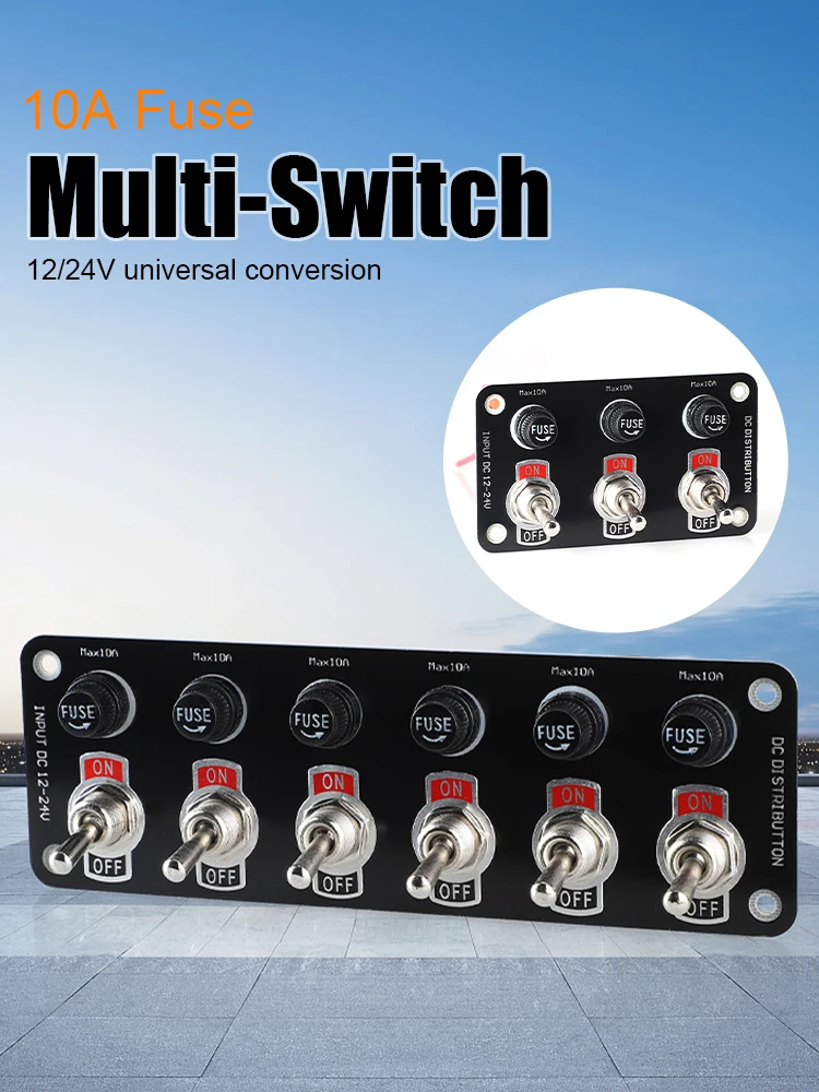 

3 Gang/6 Gang Toggle Switch Panel 12V/24V On/Off Rocker Toggle Switch with 10A Fuse Racing Cars RV Camper Marine Boat Yacht