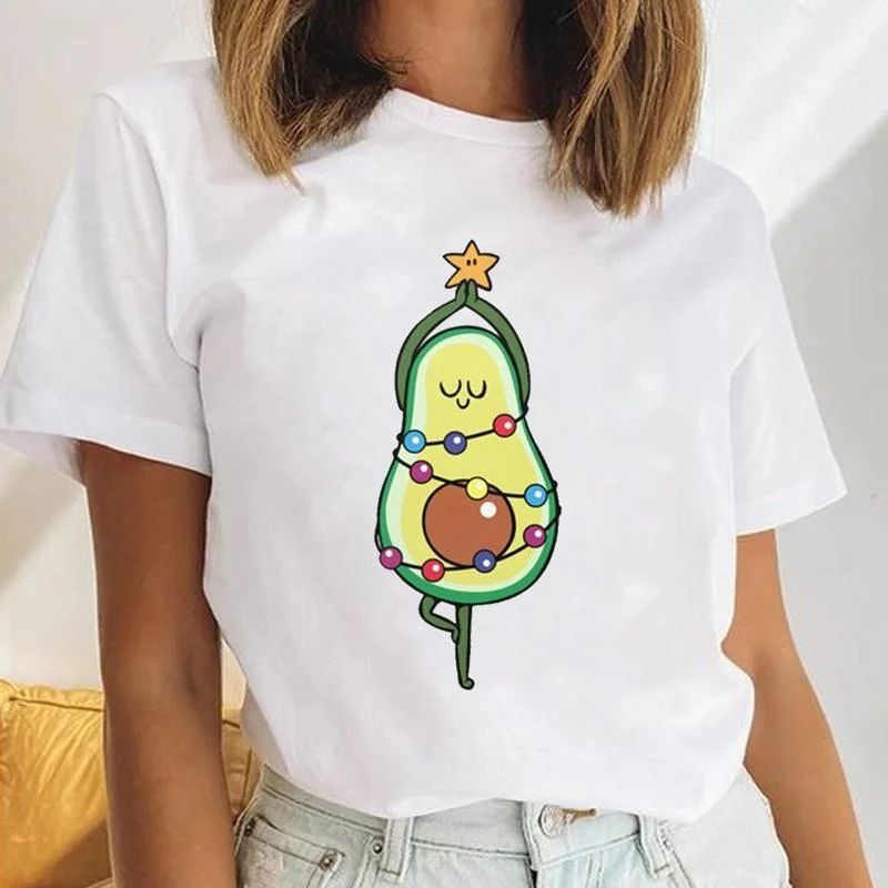 

Женская футболка с графическим рисунком авокадо, Забавные милые Мультяшные Рождественские Зимние праздничные топы, футболки, одежда DW26