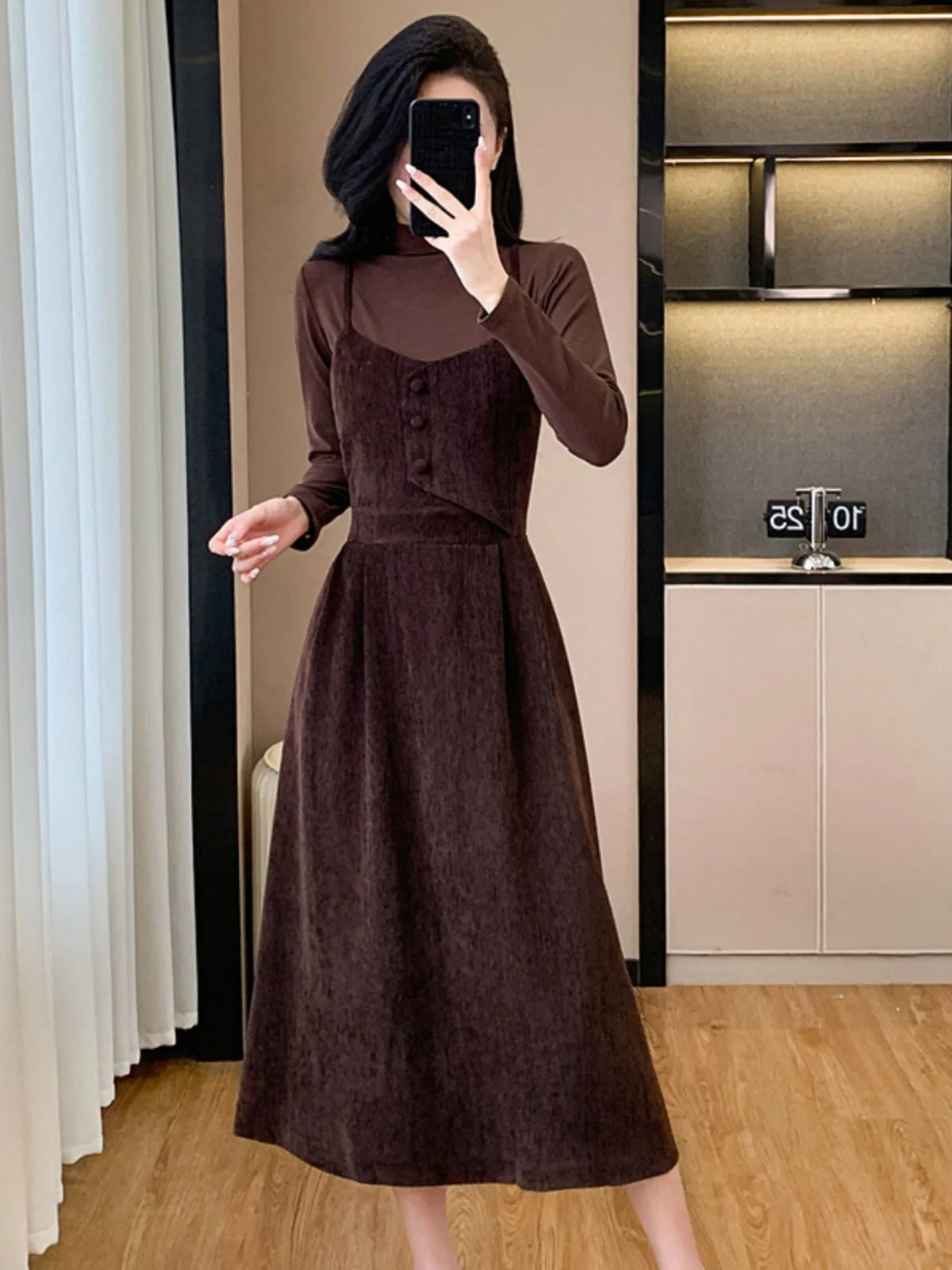 Изящный комплект осенне-зимний новый с пальто нижняя рубашка воротником до