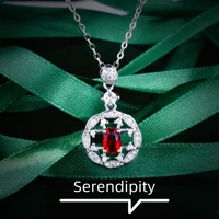 foydjew new luxury simulation rupee ruby red stone pendant necklaces womens romantic ferris wheel silver color necklace