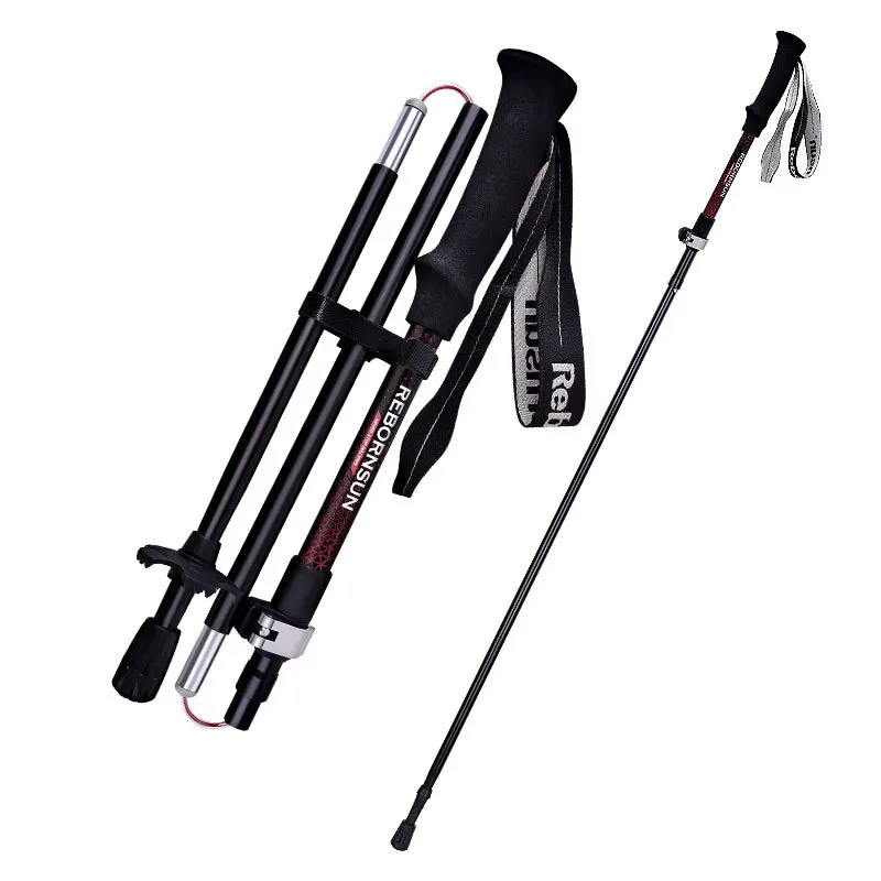 

JETSHARK Carbon Fiber Aluminum Alloy Trekking poles straight handle 3 section portable lightweight hiking walking stick