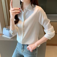 2022 new satin elegant women shirt spring summer loose long sleeves lapel office lady fashion profession female clothing blouse