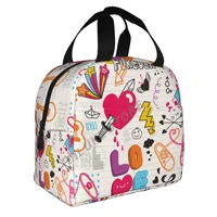 love doodle drawing collection insulated lunch bags print food case cooler warm bento box for kids lunch box for school