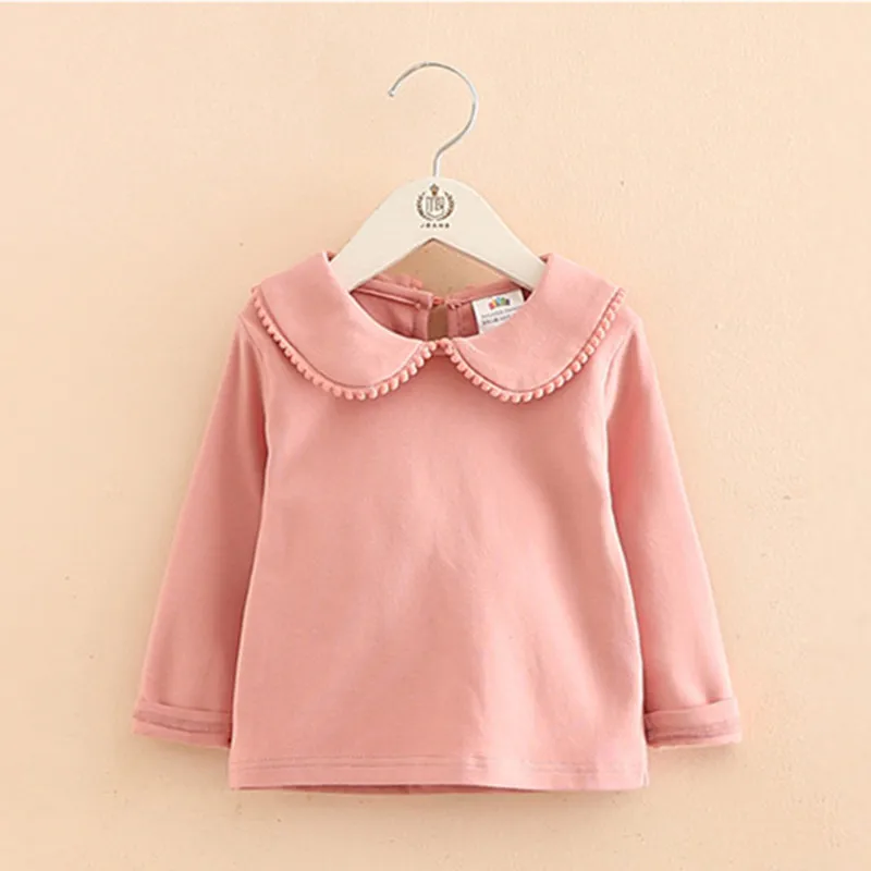2022 Spring Autumn 2-10 Years Old Baby Children'S Clothing Long Sleeve Solid Pure Color Cute Cartoon Kids Girls Basic T Shirts