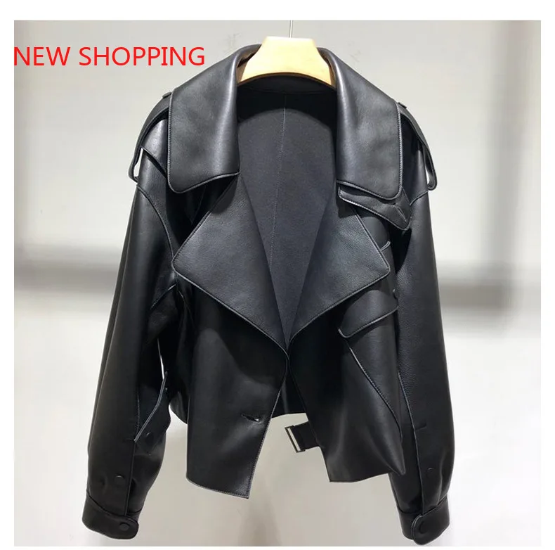 Winter Fall Short Black Faux Leather Jacket Women Long Sleeve Lapel Runway Stylish Fashion Motorcycle Jackets 2021 PU Crop Tops