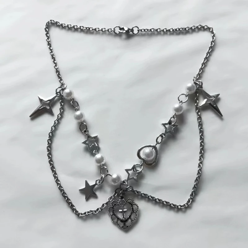 ZB91 Уникальное ожерелье в форме сердца с подвеской ​​форме и звезды двухслойное