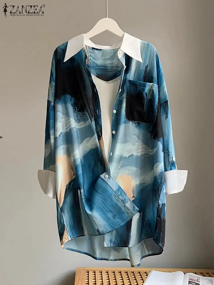 

Новинка, модная женская блузка ZANZEA с длинным рукавом, весенне-осенняя рубашка на пуговицах с завязкой, офисные женские повседневные топы бо...