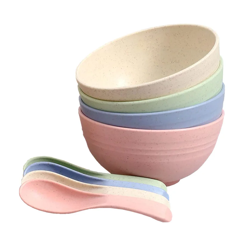

8pcs Wheat Straw Lightweight Unbreakable Bowls and Spoons Dishwasher and Microwave Safe Children Dish Dinnerware Kids Tableware