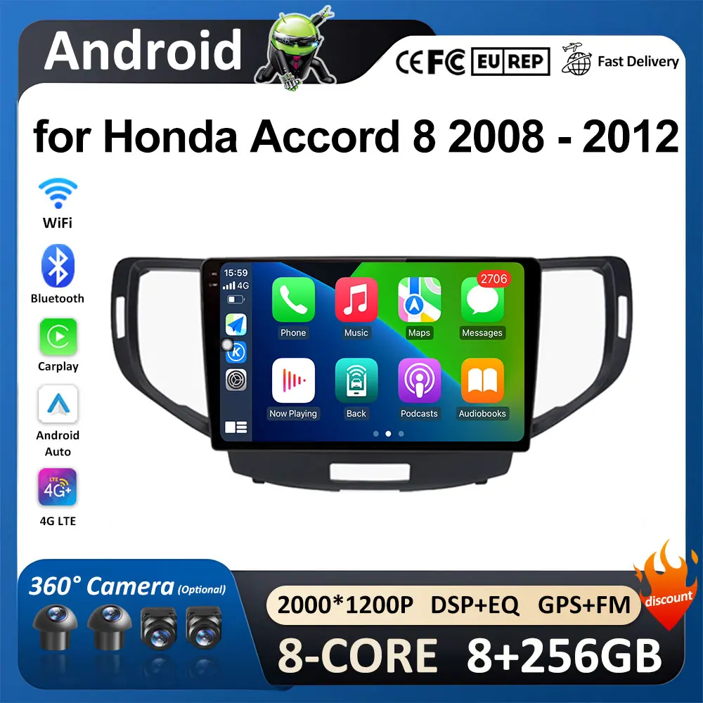 9 дюймовый Carplay для Honda Accord 8 2008 2009 2010 2011 2012 Автомобильная аудиосистема