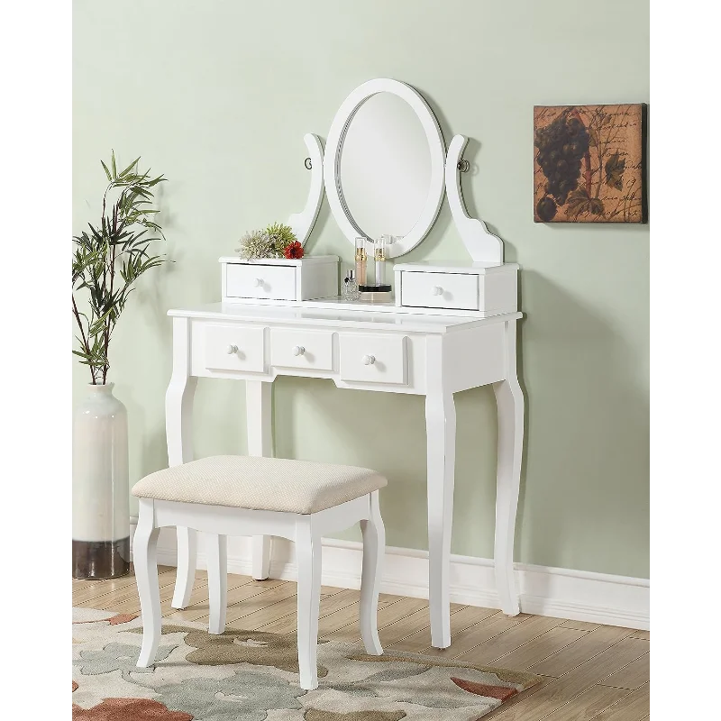 

Мебель Roundhill Ashley, деревянный столик для макияжа и стул, белый
