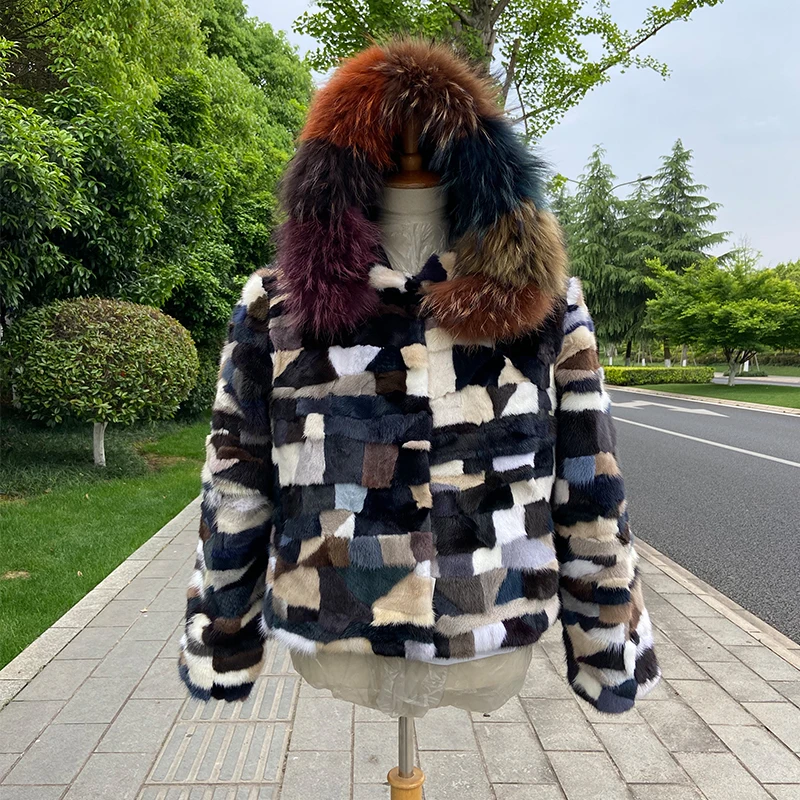 2022 Winter New Real Colorfu Mink Fur Coat Women Luxury Mink Fur Coat Fur Jacket With Bigger Hood and Raccoon Fur Collar enlarge