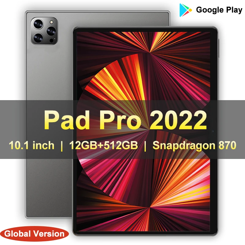 Global Version Pad Pro Tablet Android Snapdragon 870 Octa Core Tablete 10 Inch 12GB RAM 512GB ROM Dual SIM Android Tablets PC