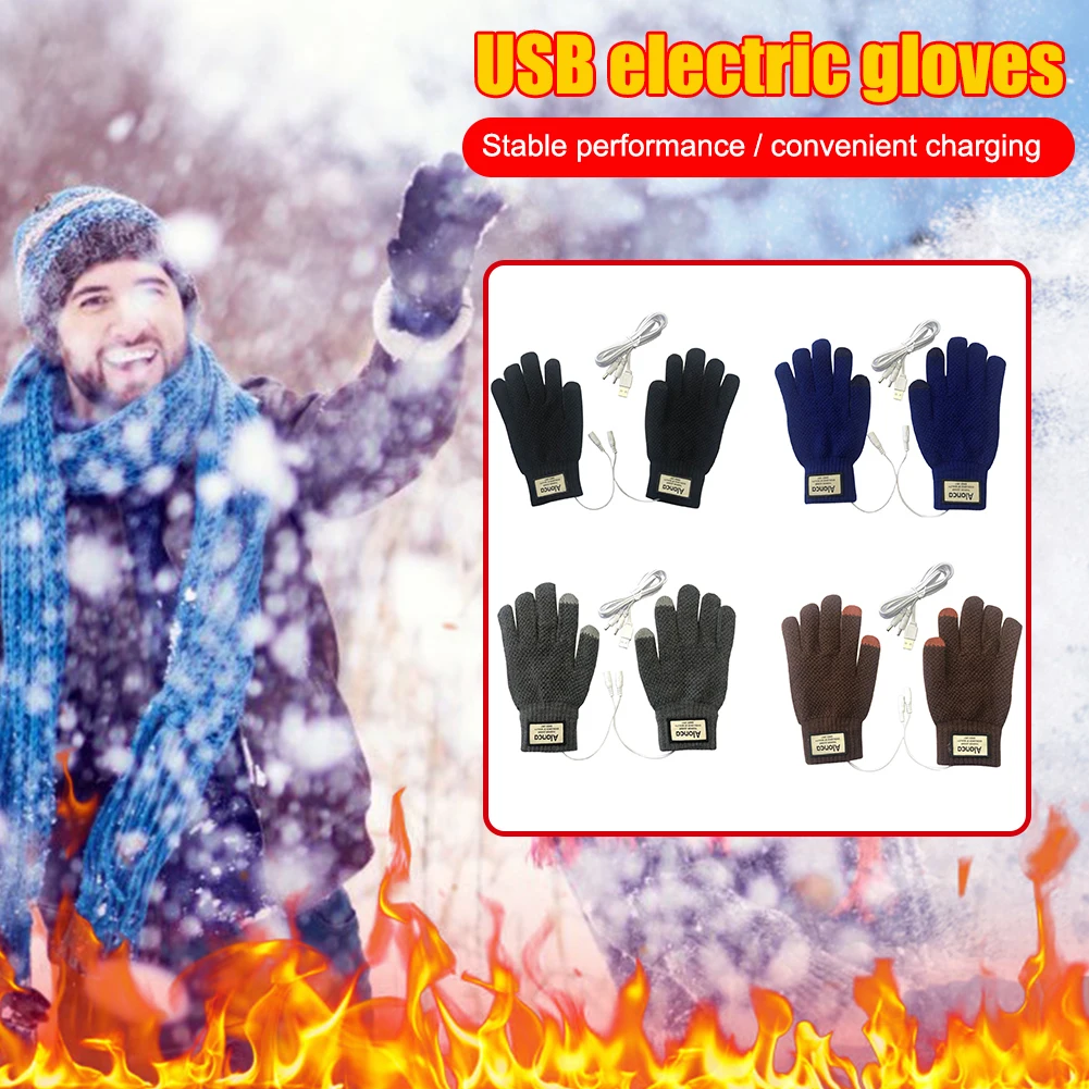 Heated Knitting Full Finger Mittens Windproof Electric Heating Gloves Portable Constant Temperature Hand Warmer