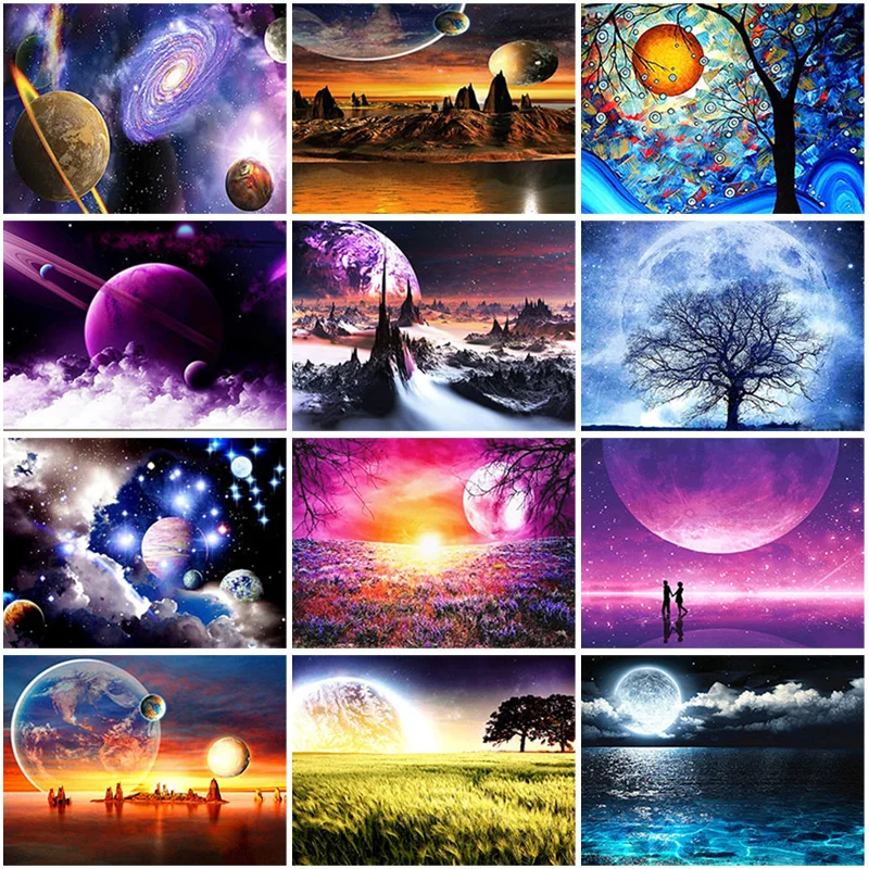 

Diamond Painting Planet Scenery Cross Stitch Full Diamond Embroidery Universe Picture Landscape Diamond Mosaic Wall Art