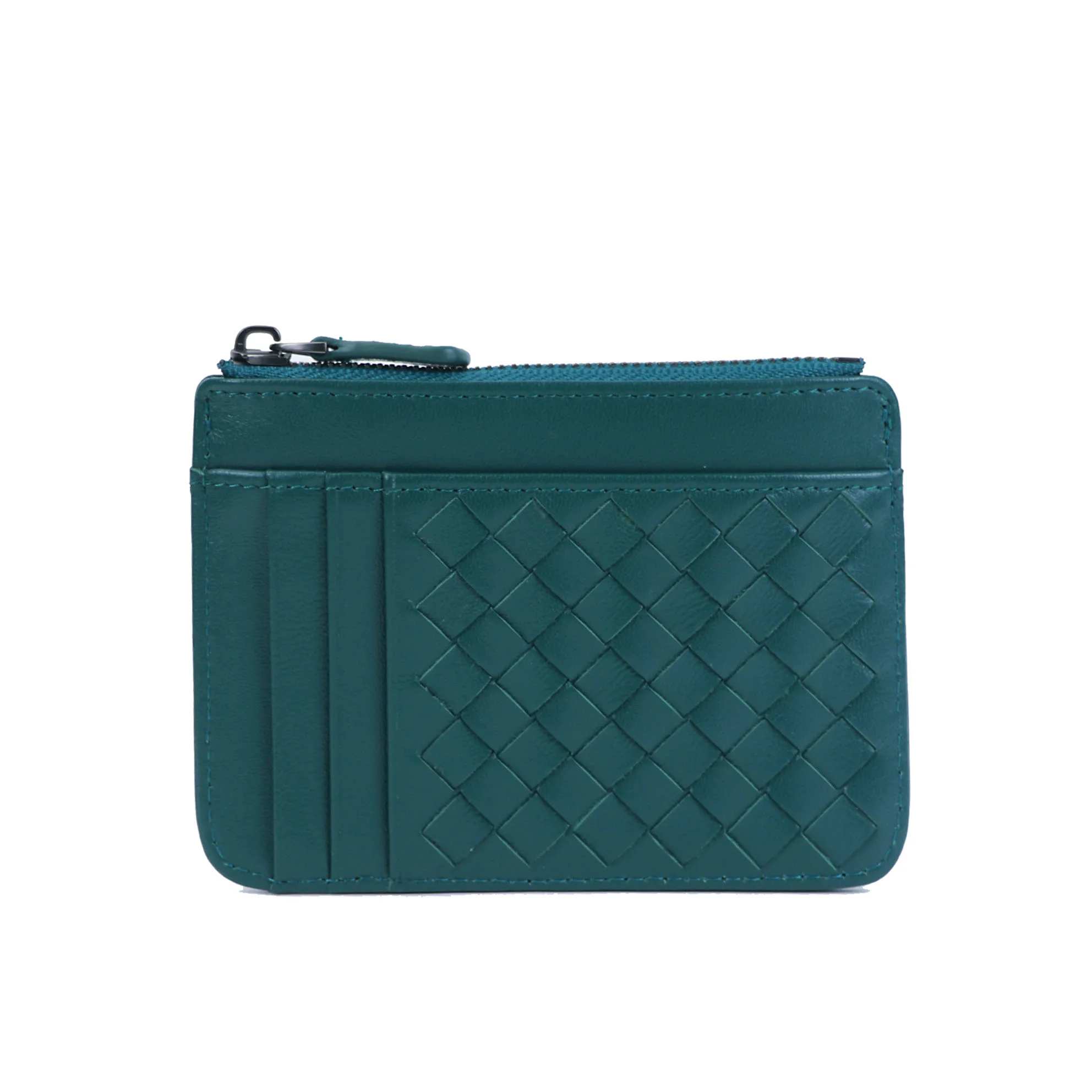 Sheep Skin Genuine Leather Woven Holder Women's Lambskin Zipper Purse Brand Men's Card Holder Ultra-Thin Fold Wallet Coin Pocket