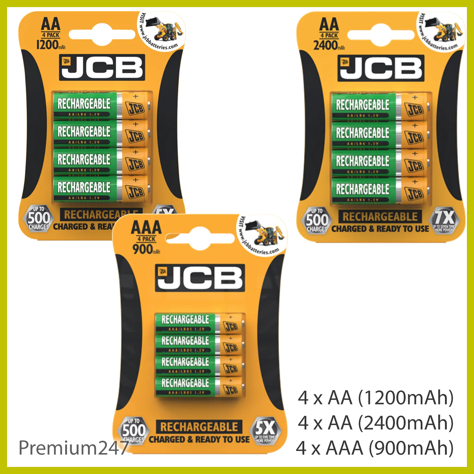

JCB перезаряжаемые батареи AA AAA NiMH Предварительно заряженные 1200 2400 900 мАч Новинка Великобритания