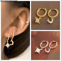 yuxintome 925 sterling silver ear needle star moon drop hoop earrings fashion gold earrings for women wedding party fine jewelry