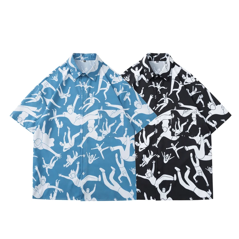 

Рубашка мужская с забавным принтом, гавайская уличная одежда в стиле хип-хоп, модная свободная пляжная сорочка оверсайз в стиле Харадзюку, л...
