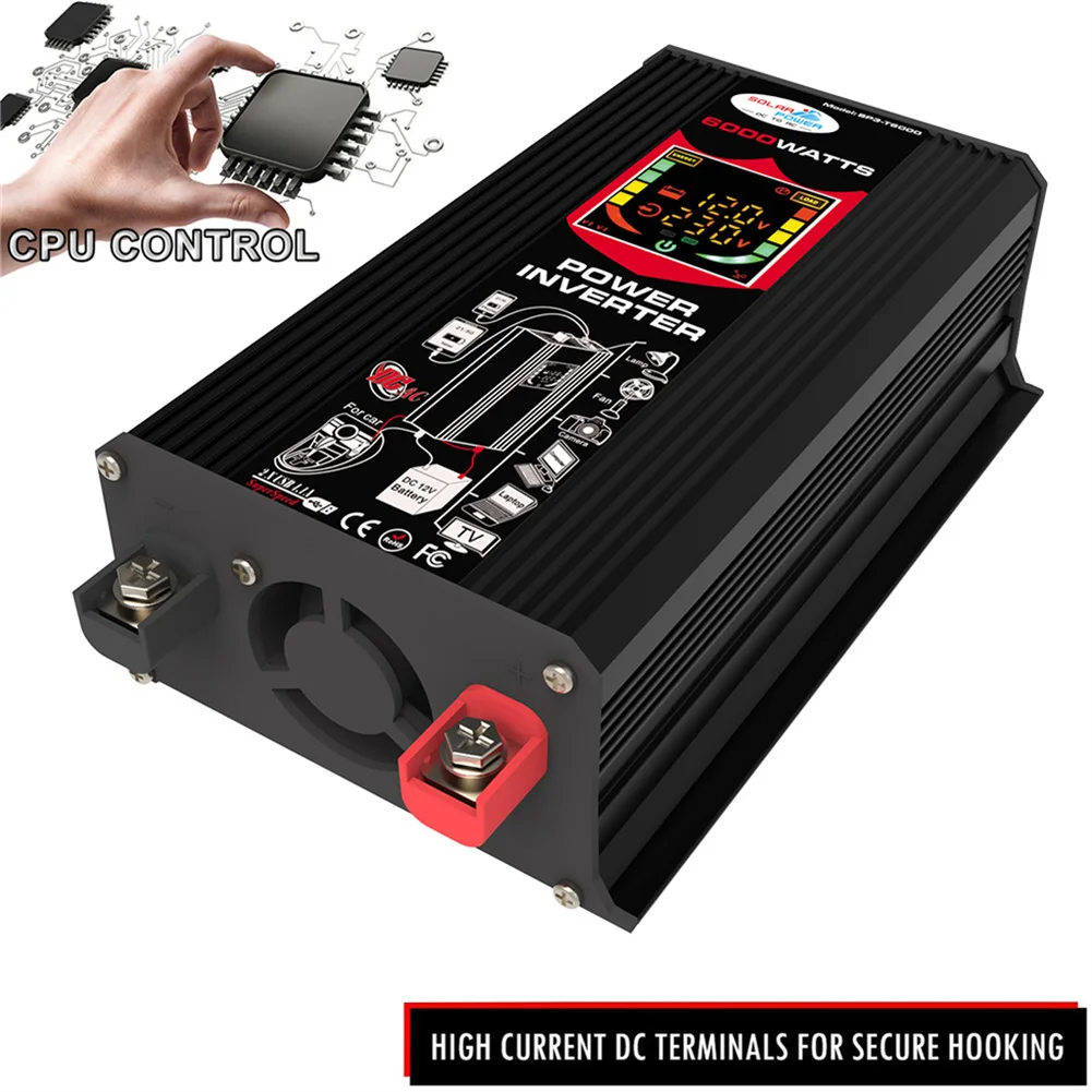 

6000W 12V To 110/220V Car Power Converter Charger Adapter LCD Display Dual USB Voltage Transformer Modified Sine Wave