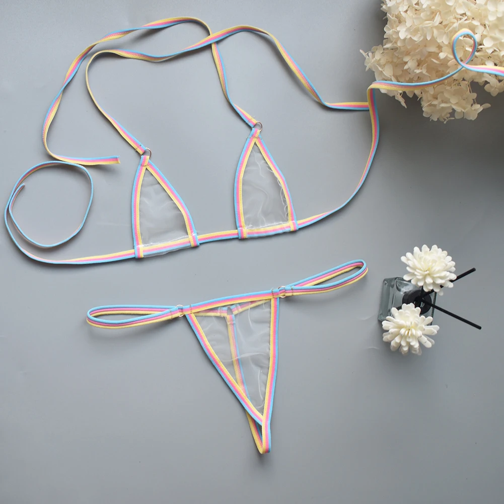 Женское бикини стринги для дома отеля сна пикантные однотонные тонкие