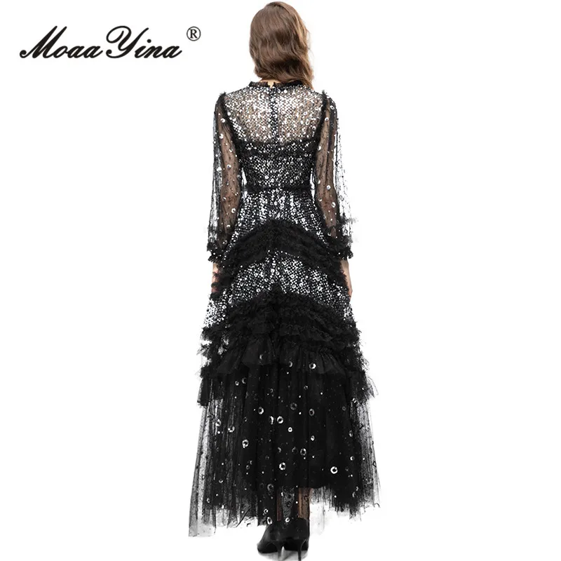 MoaaYina летнее модное Дизайнерское черное винтажное вечерние платье женское с