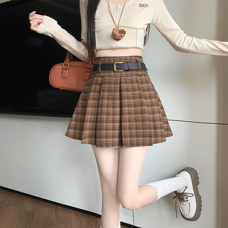 Осень-зима 2024 новая Женская Ретро Юбка в клетку плиссированная юбка с высокой