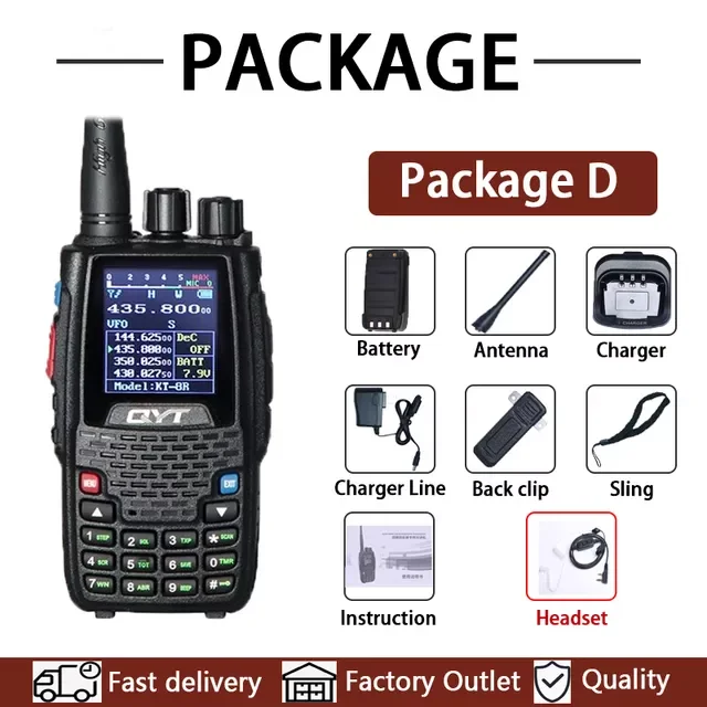 KT-8R Quad Band handheld LED Screen Four 4 Band KT8R Walkie Talkie Intercom U/VHF Two-Way CB Ham Radio FM Transceiver Palyer