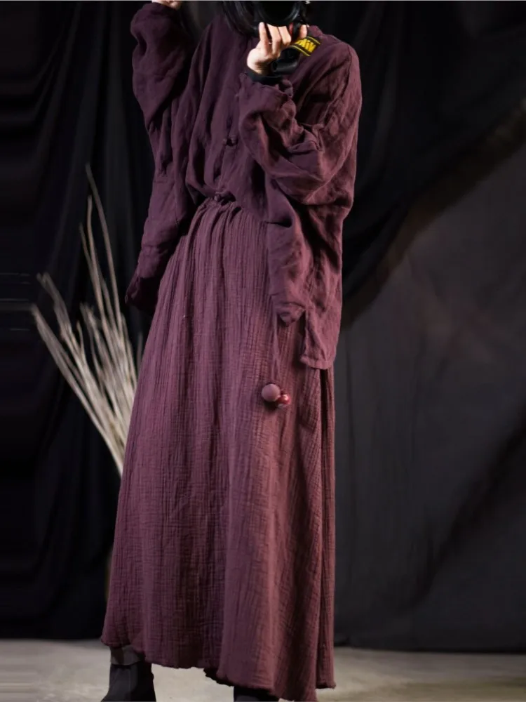

2021 Women Skirt Spring New Cotton Linen A Line Elastic Waist Solid Color Vintage Fashion Long Skirt Female YoYiKamomo