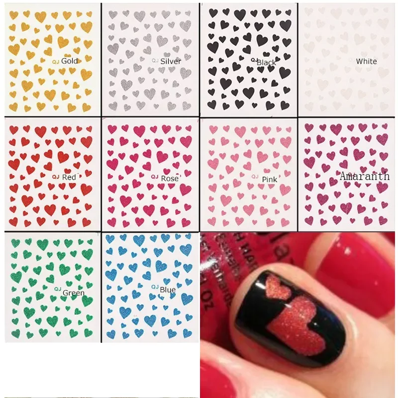 

Sweet Heart 3D Nail Sticker Gold Silver Black Sexy Red Nail Decal With Glitter Powder