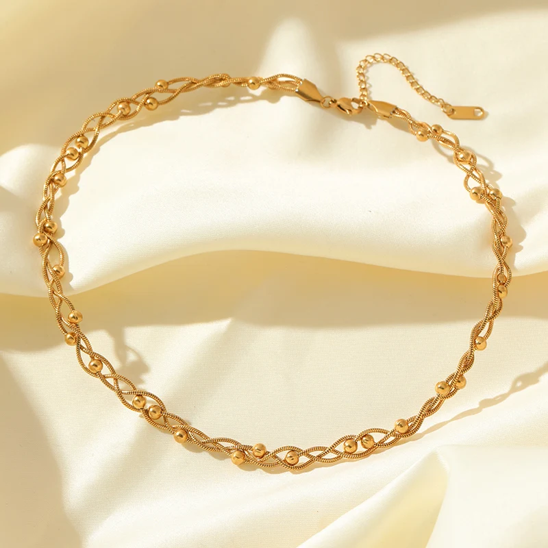 EILIECK 316L нержавеющая сталь металл золотого цвета бусина обмотка цепочка ожерелье