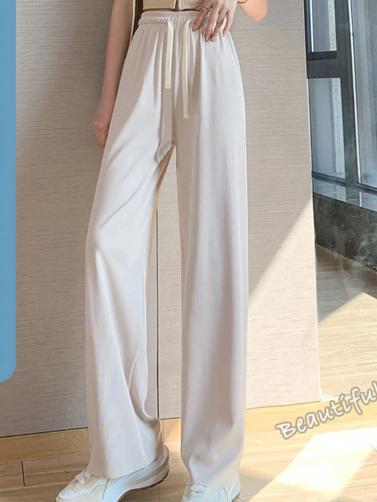 Брюки женские на шнуровке с широкими штанинами повседневные длинные штаны из