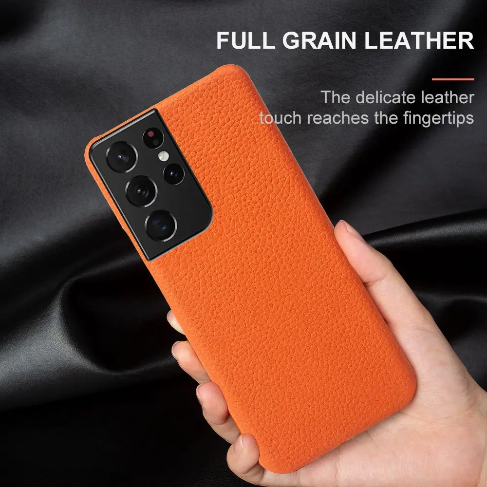 For Samsung S21 Ultra Case Litchi Grain Genuine Leather Cases for Galaxy S21 S21Plus S22 Plus Phone Cover Coque Back capa
