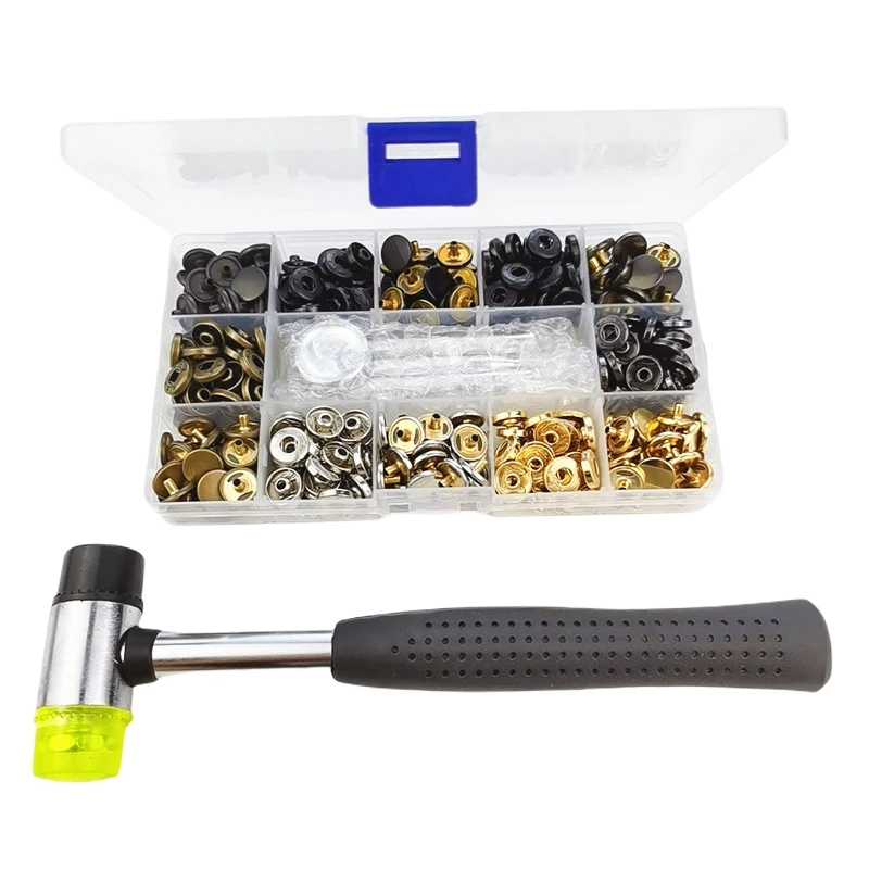 

Leather Snap Fasteners Kit Press Stud Metal Button Snaps with Hammer Installation Tools for DIY Leather Craft Project