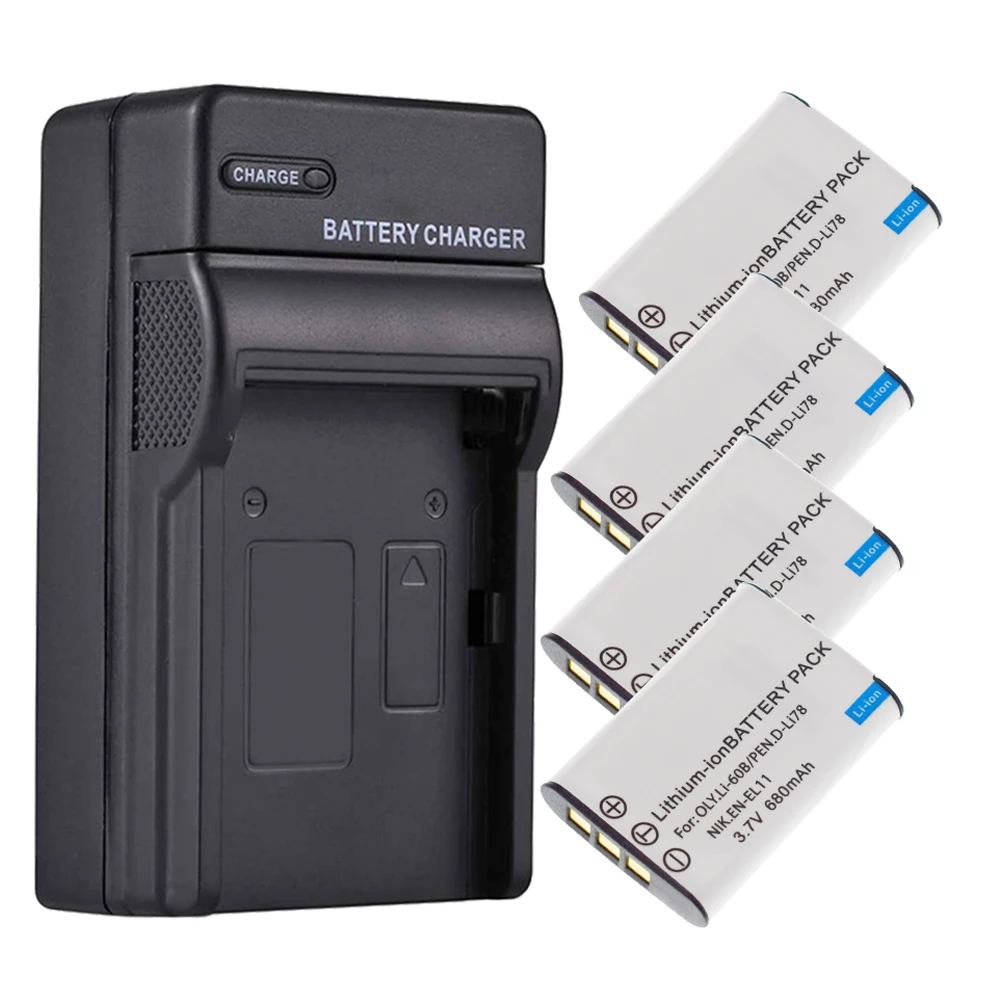 4 шт. аккумулятор ENEL11 + настенное зарядное устройство для Nikon EN-EL11 Olympus LI-60B Pentax D-LI78