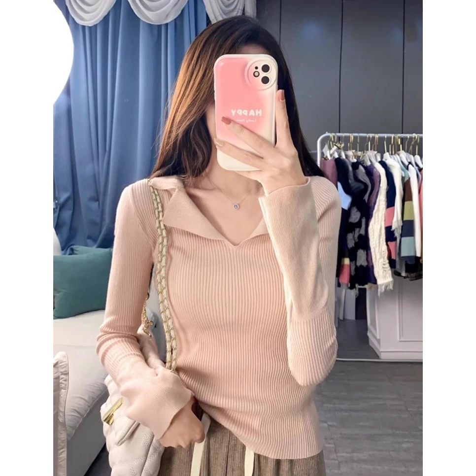 Вязаный свитер во французском стиле осень и зима 2024 новый пуловер базовый