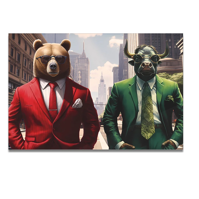 

Модульная картина "Медведь и Бык", современная печать на холсте