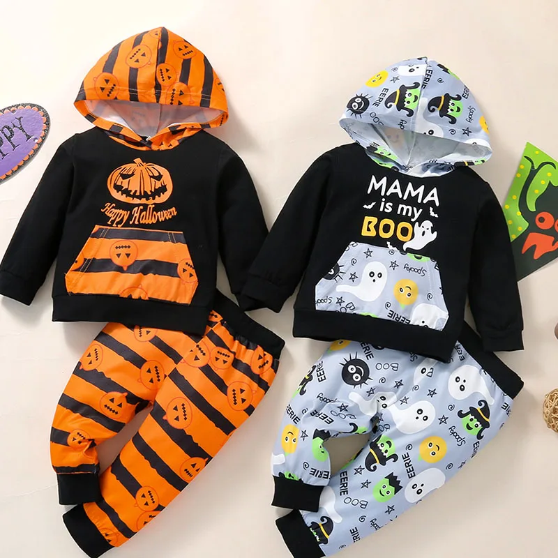 

Костюм на Хэллоуин, Детский костюм, футболка с длинным рукавом с капюшоном и штаны, комплект одежды для косплея на Хэллоуин для маленьких де...