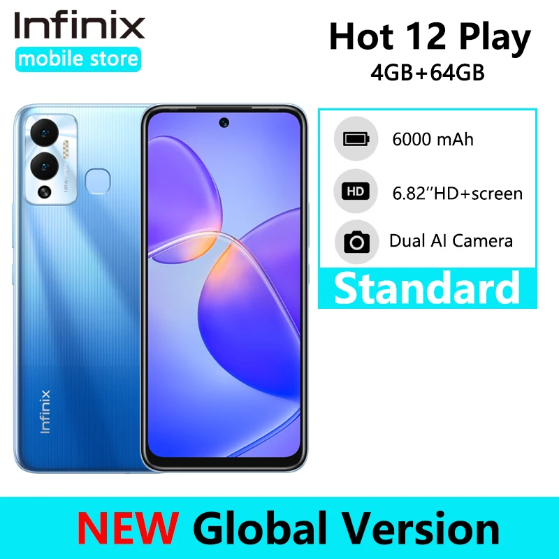 Infinix Hot 12 Play 4GB 64GB Mobile Phone 6000mAh Battery 6.82'' HD+ Display Helio G35 Android 11