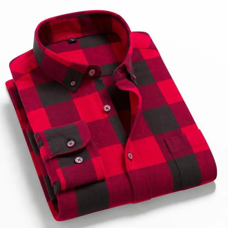 

Shirt New Winter Flannel Red Checkered Shirt Men Shirts Long Sleeve Cotton Male Check Shirts