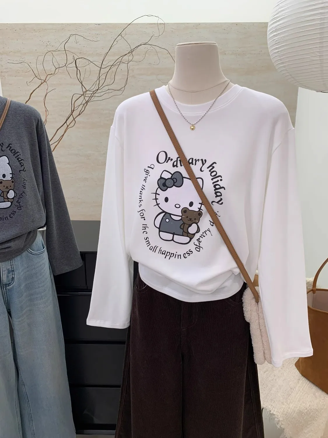 Женская свободная футболка с длинными рукавами и круглым вырезом размера плюс в