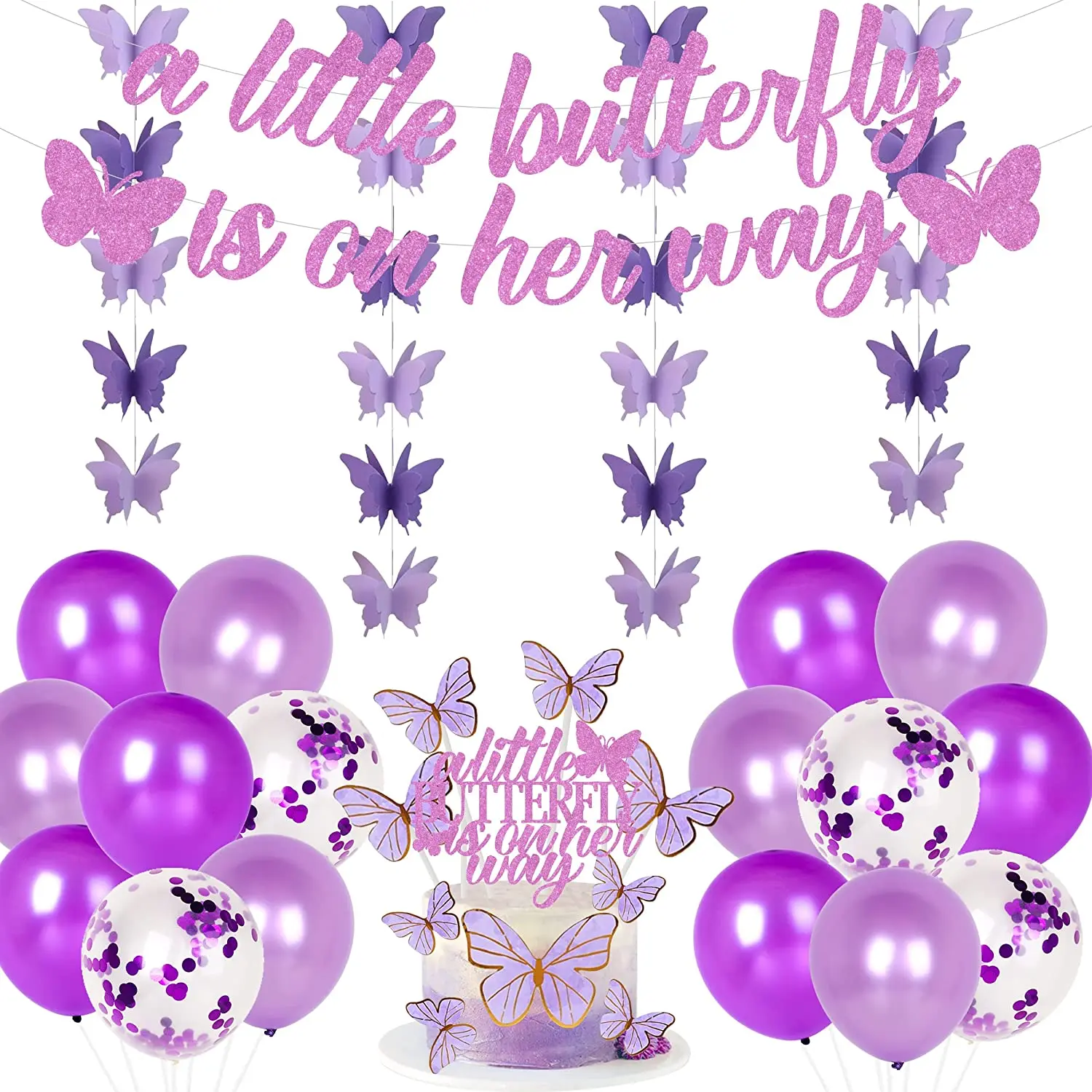 

Purple Butterfly Baby Shower Decor For Girl A Little Butterfly Is On Her Way Banner Butterfly Hanging Swirl Baby Shower Supplies