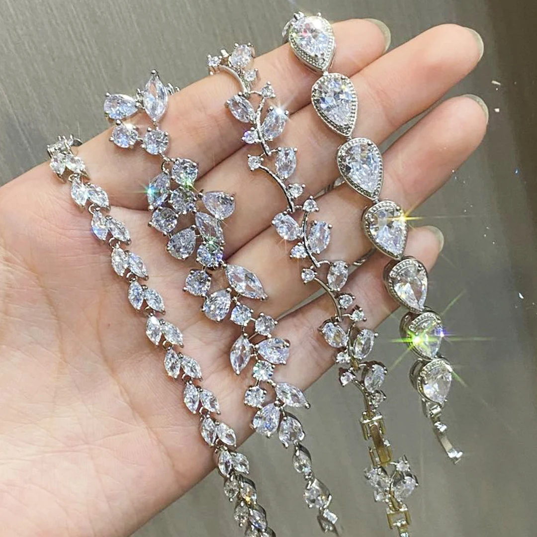 

Uilz Brand Fashion Charm AAA Cubic White Zircon Silver Colors Leaf Jewelry Bracelets for Woman Elegance Wedding Party Gift