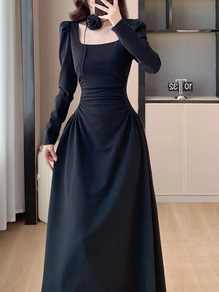 Элегантное шикарное женское модное черное платье винтажное повседневное