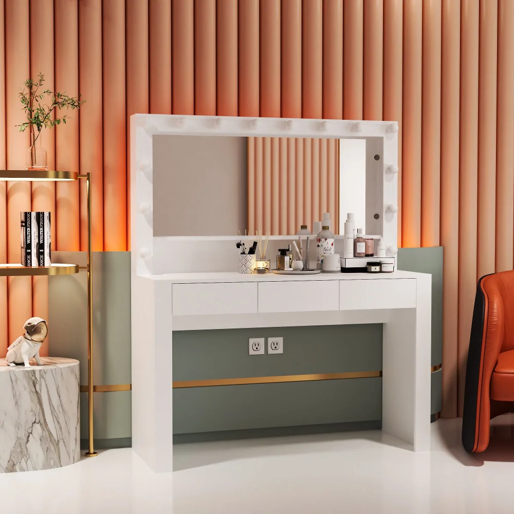 

Ember Interiors Skylar Modern Painted Vanity Table, Lights, for Bedroom
