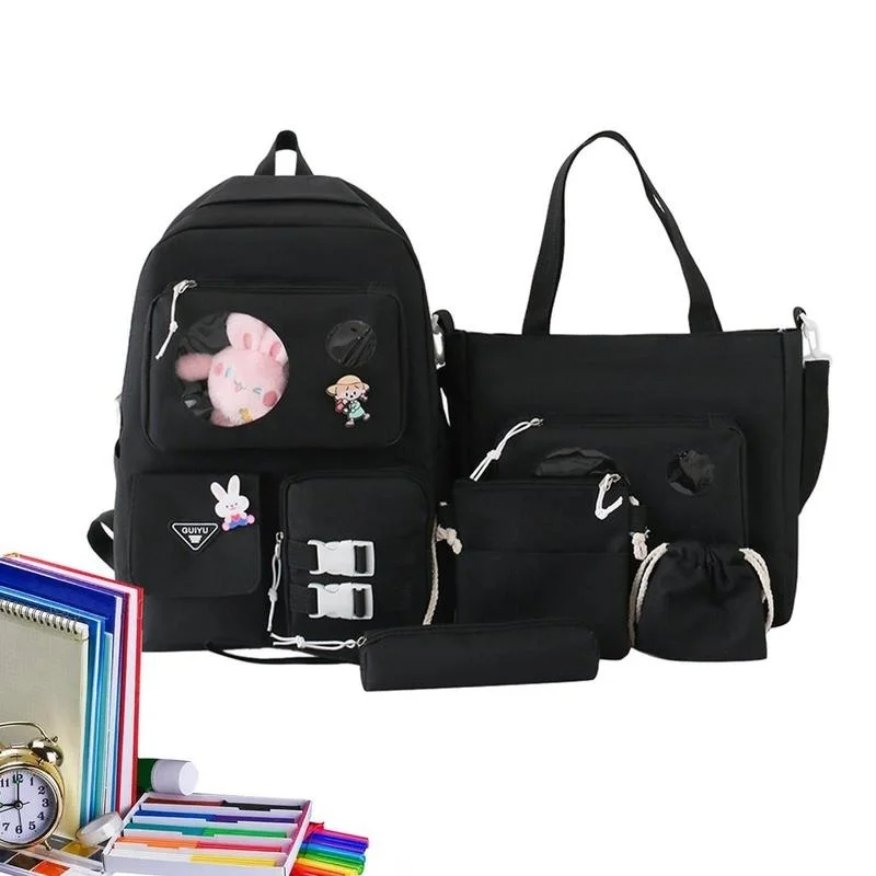 

Cute Bags Set 5 Piece With Pin And Bunny Pendant Cute Backpacks For School Aesthetic School Backpack Large Capacity Waterproof