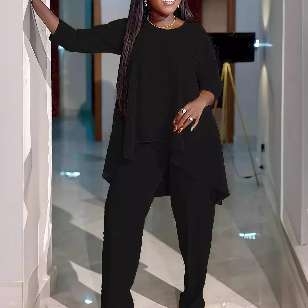 XL-5XL Женская одежда больших размеров однотонный свободный топ с семью рукавами и